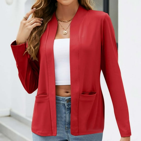 Womens Casual Blazers Slim Fit Solid Long Sleeve Open Front Business Blazer Cardigan Lightweight Work Office Suit Jackets