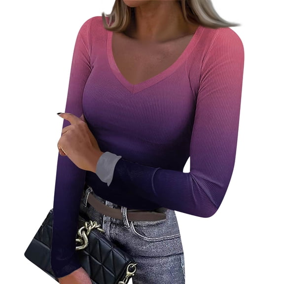 Womens Casual Blouses Long Sleeve Business Tops Ruffle V Neck Trendy Work Shirts 2025 Purple L