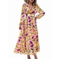 thumbnail image 1 of Womens Casual Boho Deep V Neck Long Sleeve Long Dress Yellow L, 1 of 8