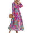 thumbnail image 1 of Womens Casual Boho Deep V Neck Long Sleeve Long Dress, 1 of 8