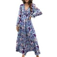 thumbnail image 1 of Womens Casual Boho Deep V Neck Long Sleeve Long Dress, 1 of 8