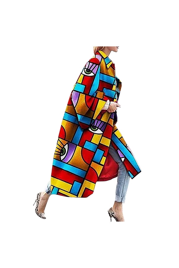 Womens Casual Boho Floral Lapel Open Front Long Trench Coat Oversized Long Sleeve Jacket Outwear Cardigan with Pockets