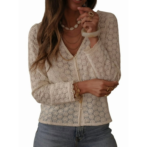 Womens Casual Boho Floral Print V Neck Long Sleeve Blouses Button Down Shirts Dressy Loose Ruffle Tops  XXL