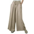 thumbnail image 1 of Womens Casual Boho Wide Leg Pants Plus Size Cotton Linen Solid Drawstring Elastic Waist Comfy Palazzo Pants Flowy Pants(XL,Khaki), 1 of 6