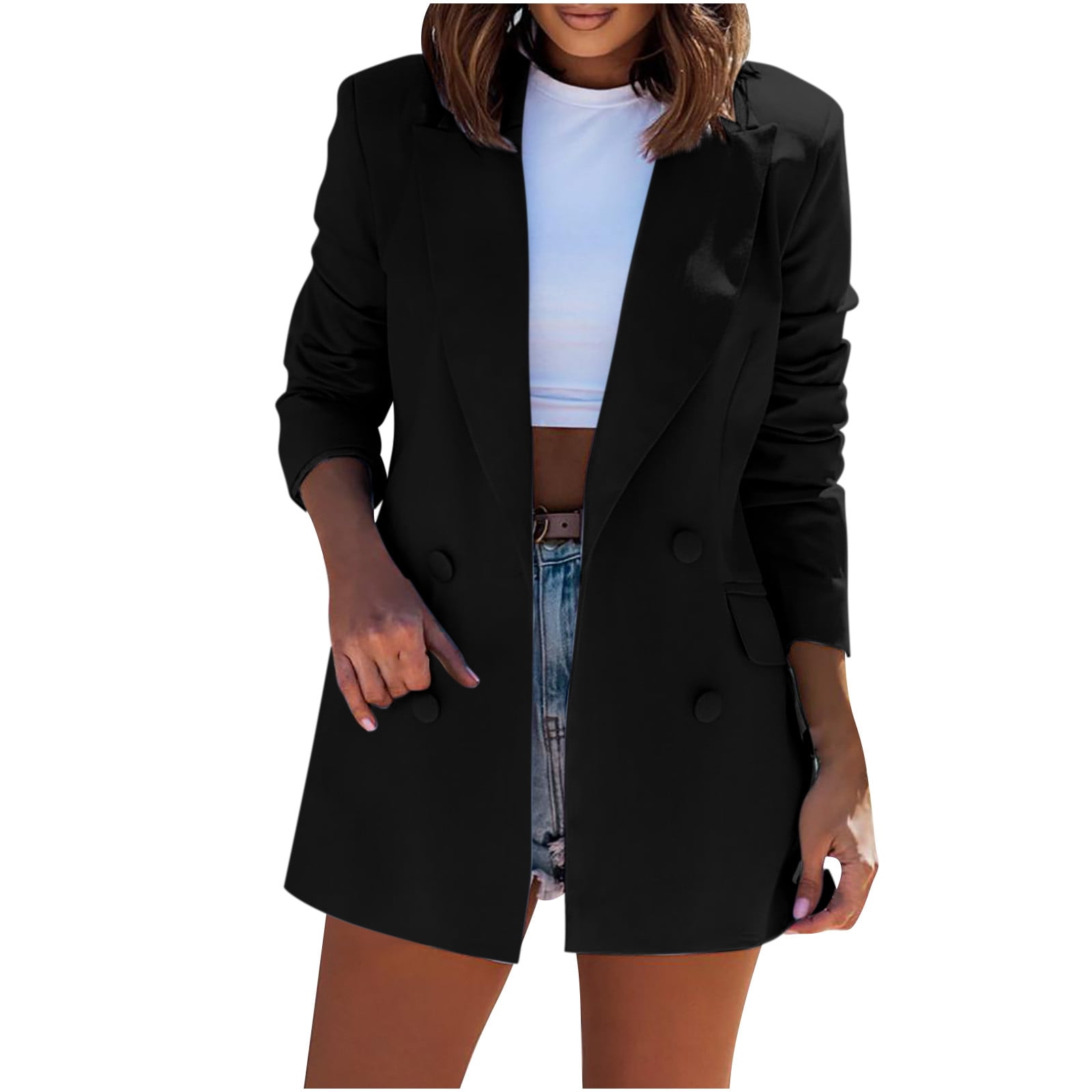 Womens Casual Button Blazer Office Work Long Sleeve Blazer Solid Color ...