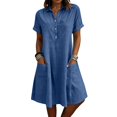 thumbnail image 1 of Womens Casual Button Down Dress, Loose Flowy Short Sleeve Tunic Dress, Elegant Work Office Vacation Dress with Pockets, S-2XL, 1 of 6