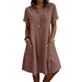 thumbnail image 1 of Womens Casual Button Down Dress, Loose Flowy Short Sleeve Tunic Dress, Elegant Work Office Vacation Dress with Pockets, S-2XL, 1 of 6