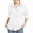 thumbnail image 1 of Womens Casual Button Down Long Sleeve Blouses Cotton Collar Tops Work Drop Shoulder Shirt Solid Color Loose Clothes (White S), 1 of 8