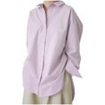 thumbnail image 1 of Womens Casual Button Down Shirts Collared V Neck Long Sleeve Blouses Loose Fit Plain Irregular Work Office Tops, 1 of 9