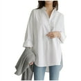 thumbnail image 1 of Womens Casual Button Down Shirts Collared V Neck Long Sleeve Blouses Loose Fit Plain Irregular Work Office Tops, 1 of 8