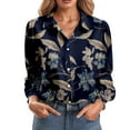 thumbnail image 1 of Womens Casual Button Down Shirts Novelty Trendy Floral Print Long Sleeved Collared Blouses Relaxed Fit Casual Outfit Tunic Tops, 1 of 4
