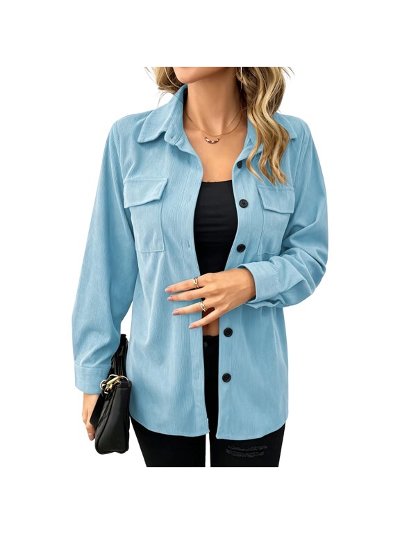 Womens Casual Button Shacket Fall Corduroy Jacket,S