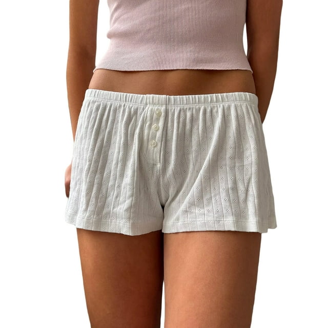 Womens Casual Button Shorts Pajama Bottoms Elastic Waist Boxer