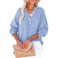 thumbnail image 1 of Womens Casual Button V Neck Long Sleeve Shirts Oversized Solid Blouses Tops  Blue 4XL, 1 of 5