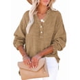 thumbnail image 1 of Womens Casual Button V Neck Long Sleeve Shirts Oversized Solid Blouses Tops Earthy Yellow XL, 1 of 5