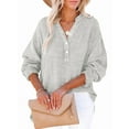 thumbnail image 1 of Womens Casual Button V Neck Long Sleeve Shirts Oversized Solid Blouses Tops Light Gray L, 1 of 5