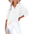 thumbnail image 1 of Women's Casual V Neck Long Sleeve Shirt Oversized Lightweight Blouse Top for Daily Wear, 1 of 8