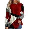thumbnail image 1 of Womens Casual Buttons Geometric Contrast Color Long Sleeve T-Shirt Top, 1 of 6