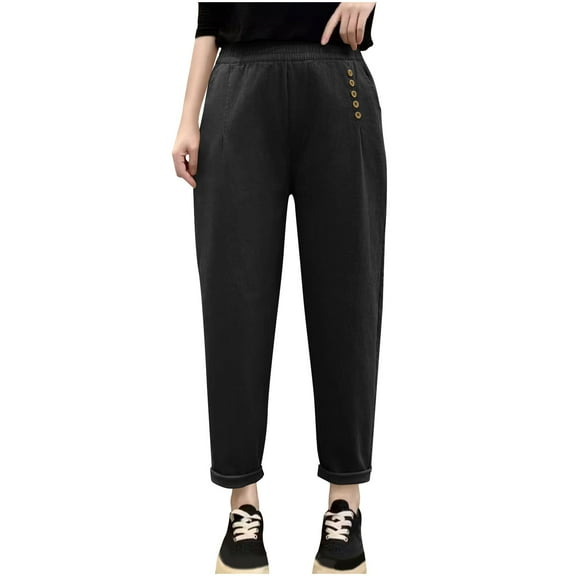 Womens Casual Capris Pants Drawstring Elastic Waist Pants Pockets 2026 Summer Loose Beach Work Cropped Trousers