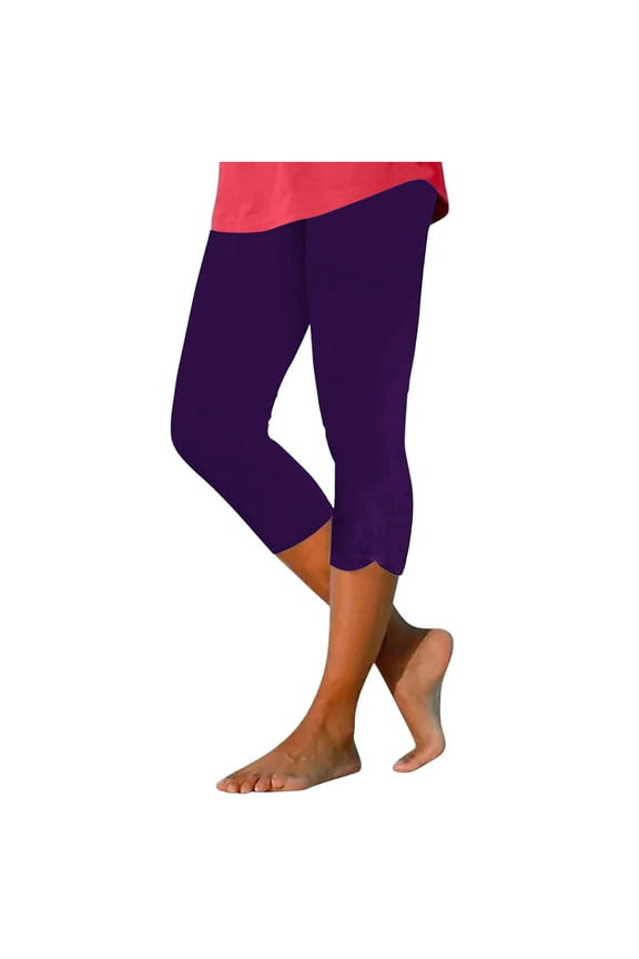 Womens Casual Capris Wide-Leg Pant Leg Cut Juniors Size Polyester Casual Pants Ladies Capris Pants Style C-97 Purple M