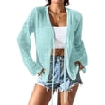 thumbnail image 1 of Womens Casual Cardigan Beach Long Sleeve Hollow Out Tie-Front Crochet Cardigan  Blue XL, 1 of 5