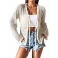 thumbnail image 1 of Womens Casual Cardigan Beach Long Sleeve Hollow Out Tie-Front Crochet Cardigan Creamy White L, 1 of 6