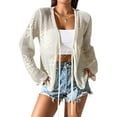 thumbnail image 1 of Womens Casual Cardigan Beach Long Sleeve Hollow Out Tie-Front Crochet Cardigan Creamy White S, 1 of 6