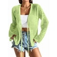 thumbnail image 1 of Womens Casual Cardigan Beach Long Sleeve Hollow Out Tie-Front Crochet Cardigan Green L, 1 of 5