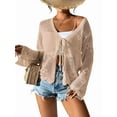 thumbnail image 1 of Womens Casual Cardigan Beach Long Sleeve Hollow Out Tie-Front Crochet Cardigan Khaki L, 1 of 7