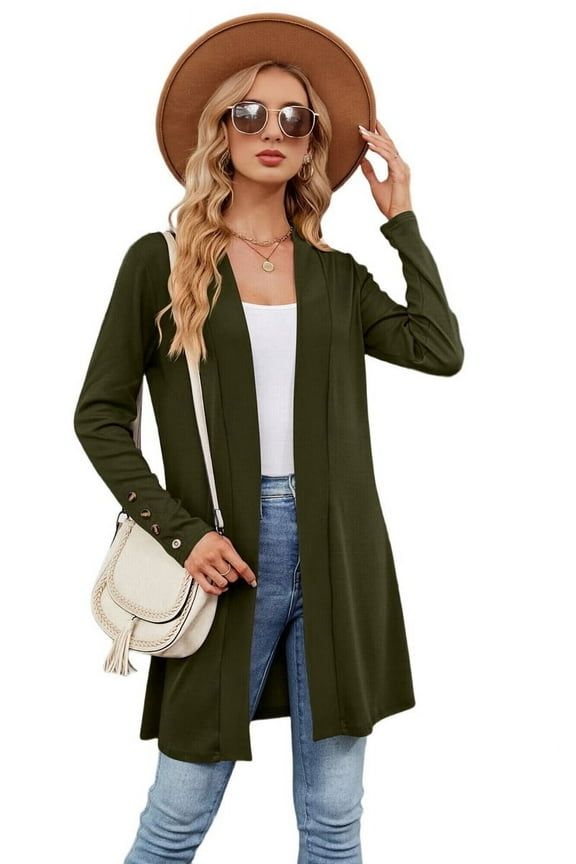 Womens Casual Cardigan with Pockets Loose Long Sleeve Open Front Cardigan Green S