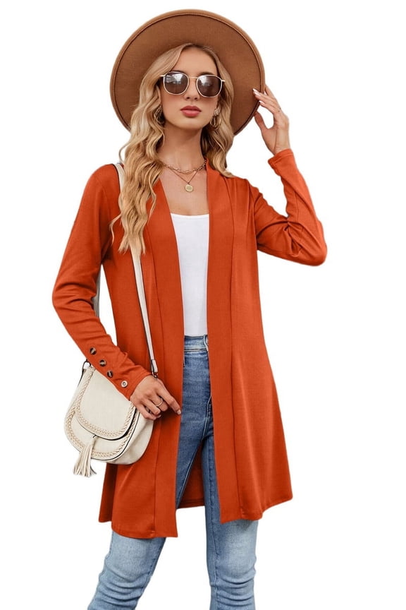 Womens Casual Cardigan with Pockets Loose Long Sleeve Open Front Cardigan Orange & Red L