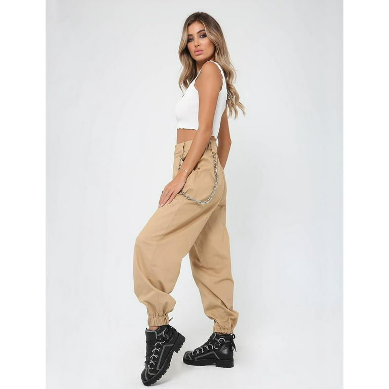 Womens Casual Cargo Loose Trousers Jogger Pants Tracksuit Bottoms Dance  Sport Pants High waist Hip-Pop Combat Punk Long Sports Streetwear