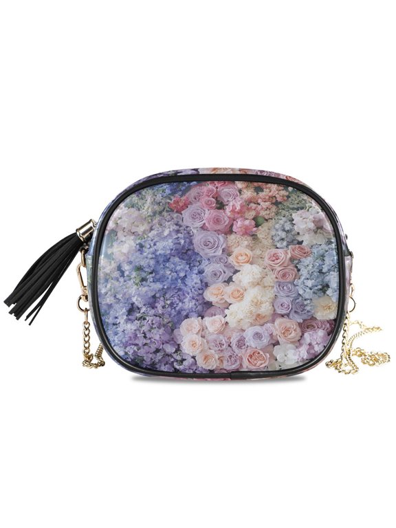 Womens Casual Chain Shoulder Bag Simple style Colorful Floral Arrangement Painting Crossbody Bag