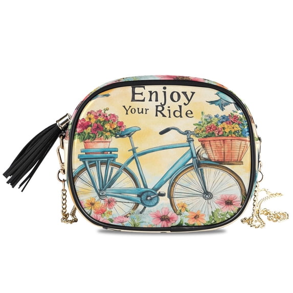 Womens Casual Chain Shoulder Bag Simple style Enjoy Your Bicycle Crossbody Bag