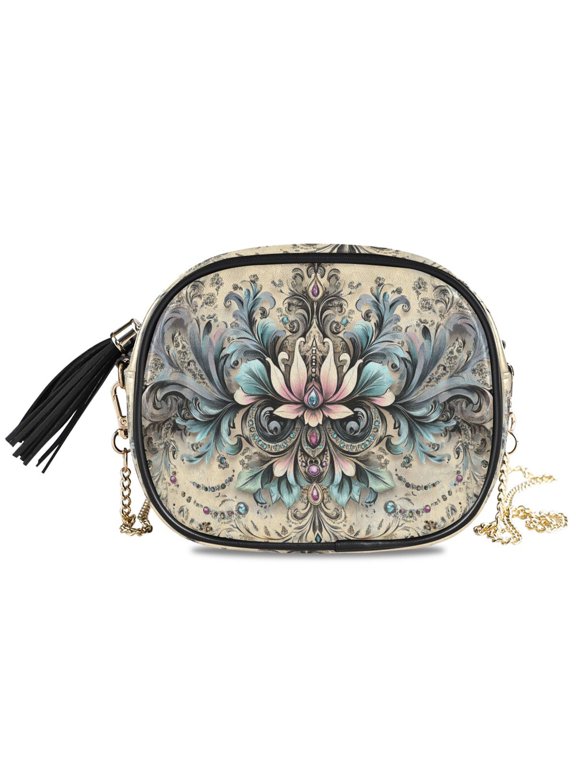 Womens Casual Chain Shoulder Bag Simple style Floral and Jewel Design Pattern Crossbody Bag
