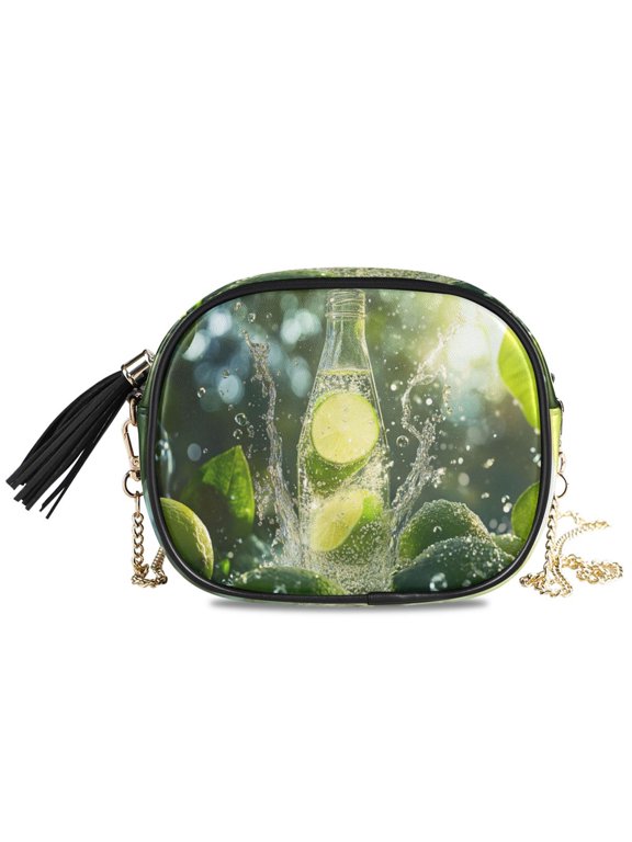 Womens Casual Chain Shoulder Bag Simple style Lime Soda Splash with Leaves Crossbody Bag