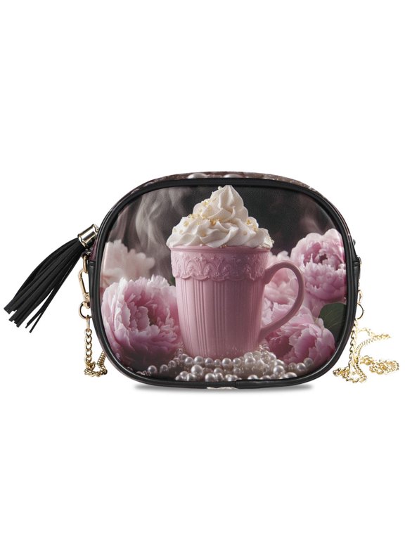 Womens Casual Chain Shoulder Bag Simple style Pink Cup with Whipped Cream Crossbody Bag