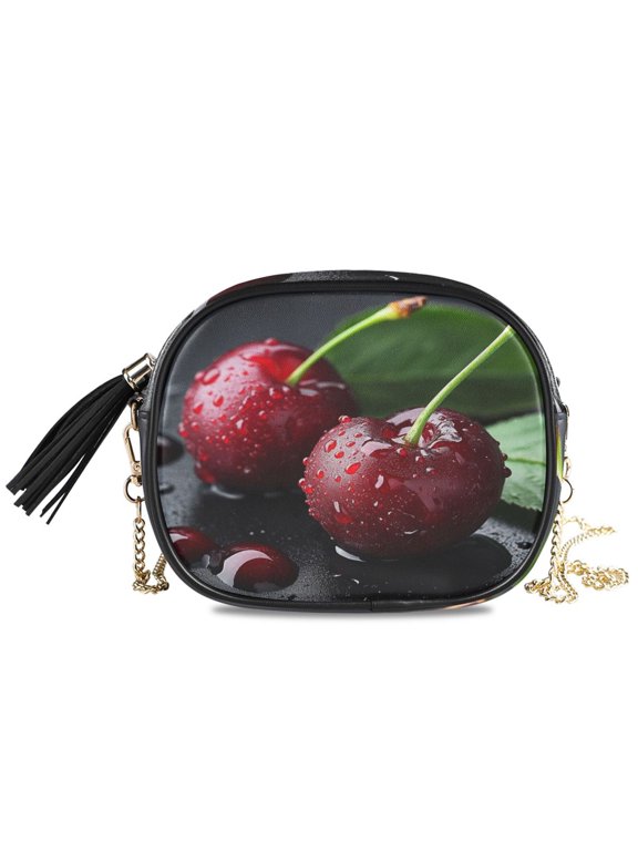 Womens Casual Chain Shoulder Bag Simple style Two Cherries with Leaves Crossbody Bag