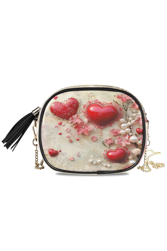 Womens Casual Chain Shoulder Bag Simple style Valentines Day Heart Printing Crossbody Bag