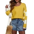 thumbnail image 1 of Womens Casual Checkered Color Block Sweaters Crew Neck Long Sleeve Cropped Knit Pullover Yellow M, 1 of 9