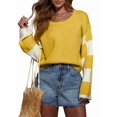 thumbnail image 1 of Womens Casual Checkered Color Block Sweaters Crew Neck Long Sleeve Cropped Knit Pullover Yellow XL, 1 of 8
