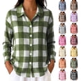 thumbnail image 1 of Womens Casual Checkered Jacket Collared Long Sleeve Gingham Plaid Shirts Loose Fit Button Front Casual Everyday Blouse, 1 of 8