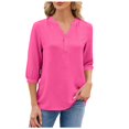 thumbnail image 1 of Womens Casual Chiffon Blouses 3/4 Sleeve Loose V Neck Pleated Button Down Shirts, 1 of 2