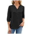 thumbnail image 1 of Womens Casual Chiffon Blouses 3/4 Sleeve Loose V Neck Pleated Button Down Shirts, 1 of 2