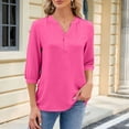 thumbnail image 1 of Womens Casual Chiffon Blouses 3/4 Sleeve Loose V Neck Pleated Button Down Shirts round Neck Tee Sports Tops for Women Training Shirt Women Womens Dressy Tee Shirts T Shirt Set Women Summer Tees for, 1 of 6