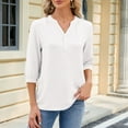 thumbnail image 1 of Womens Casual Chiffon Blouses 3/4 Sleeve Loose V Neck Pleated Button Down Shirts round Neck Tee Sports Tops for Women Training Shirt Women Womens Dressy Tee Shirts T Shirt Set Women Summer Tees for, 1 of 6
