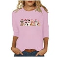thumbnail image 1 of Womens Casual Christmas Tee Shirts Oversized Sweatshirt&nbsp;Pink Pullover Sweaters V Neck Fall Tops Stylish 3/4 Sleeve Crop Top Swimsuits, 1 of 5