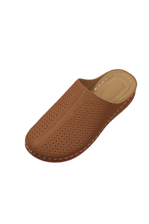Womens Casual Clogs - Brown Slip On Mule Slides with Perforated Upper, Comfortable Lightweight Shoes for Women Indoor Outdoor,Size 6.5