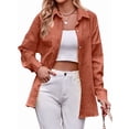 thumbnail image 1 of Womens Casual Collared Blouse Loose Fit Long Sleeve Button Down Seersucker Shirt Tops Orange Color S, 1 of 7