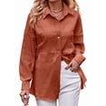 thumbnail image 1 of Womens Casual Collared Blouse Loose Fit Long Sleeve Button Down Seersucker Shirt Tops Orange Color XL, 1 of 9